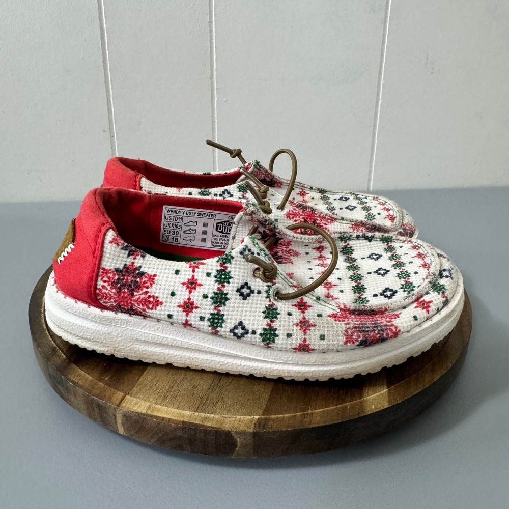 Hey Dude Wendy Youth Ugly Sweater Cream Christmas Shoes Size TD11